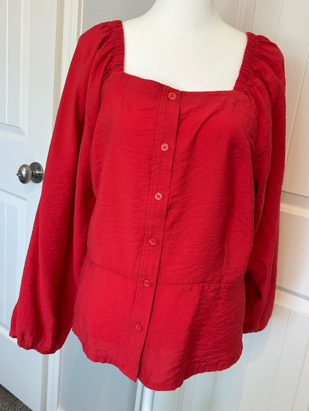 Ann Taylor Red Square-Neck Button-Front Blouse